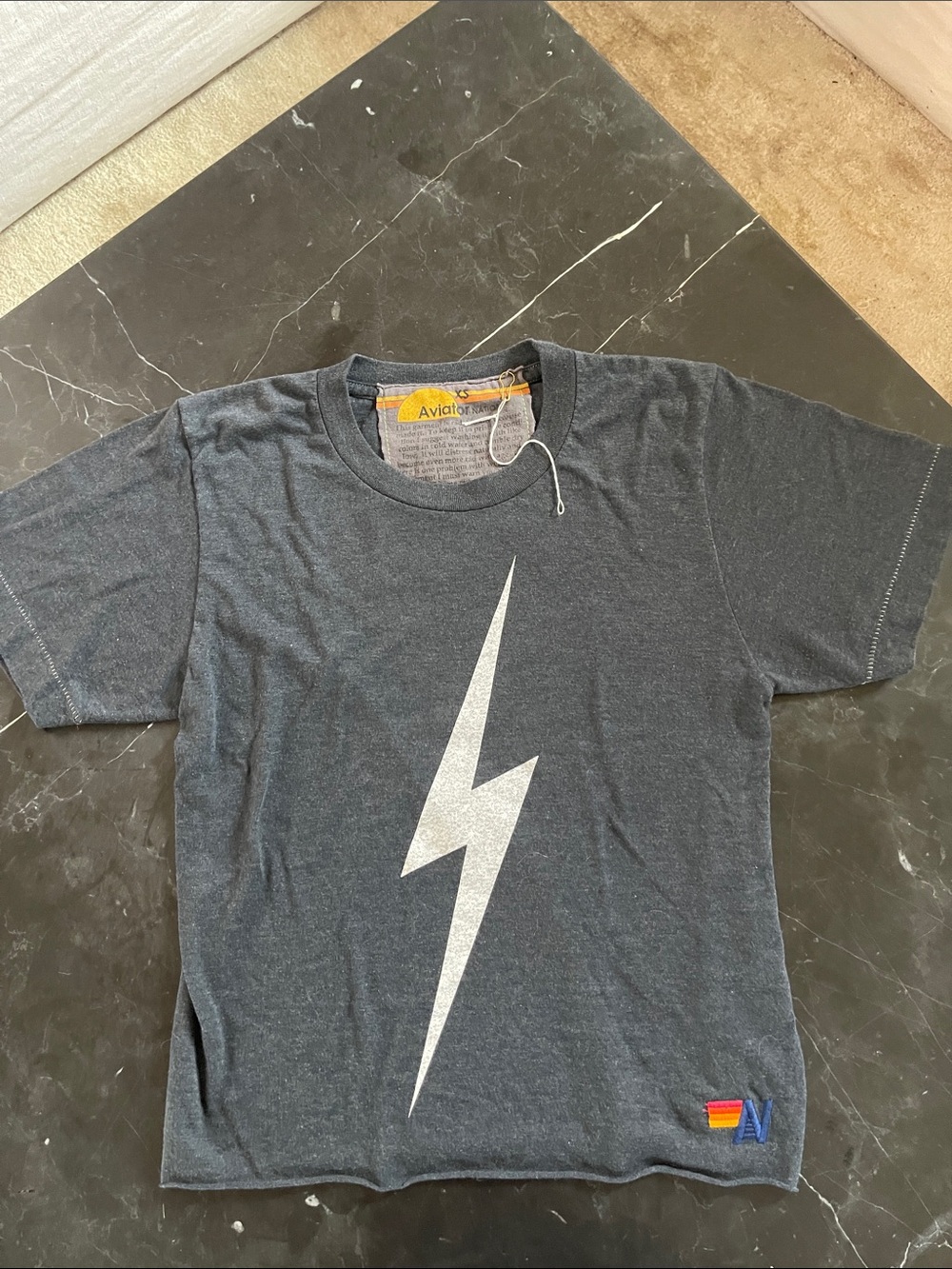 Aviator Nation Charcoal Tee with Silver Lightning Bolt
